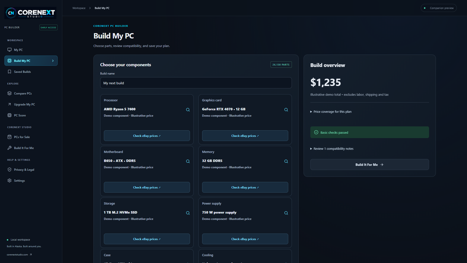PC Builder searchable parts catalog