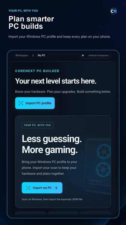 CoreNext PC Builder Android overview screen