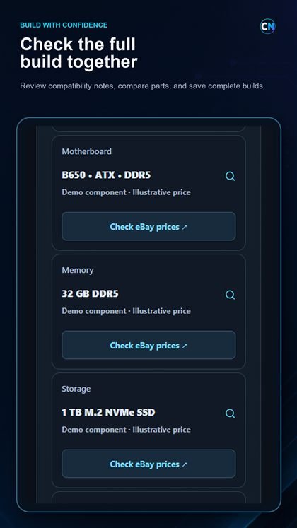 CoreNext PC Builder Android saved build view